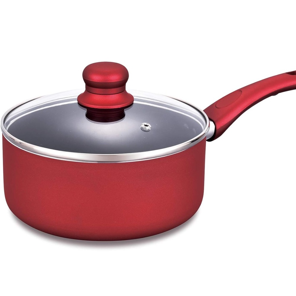 Hell’s Kitchen 3Qt Saucepan with Glass Lid Red NIB
